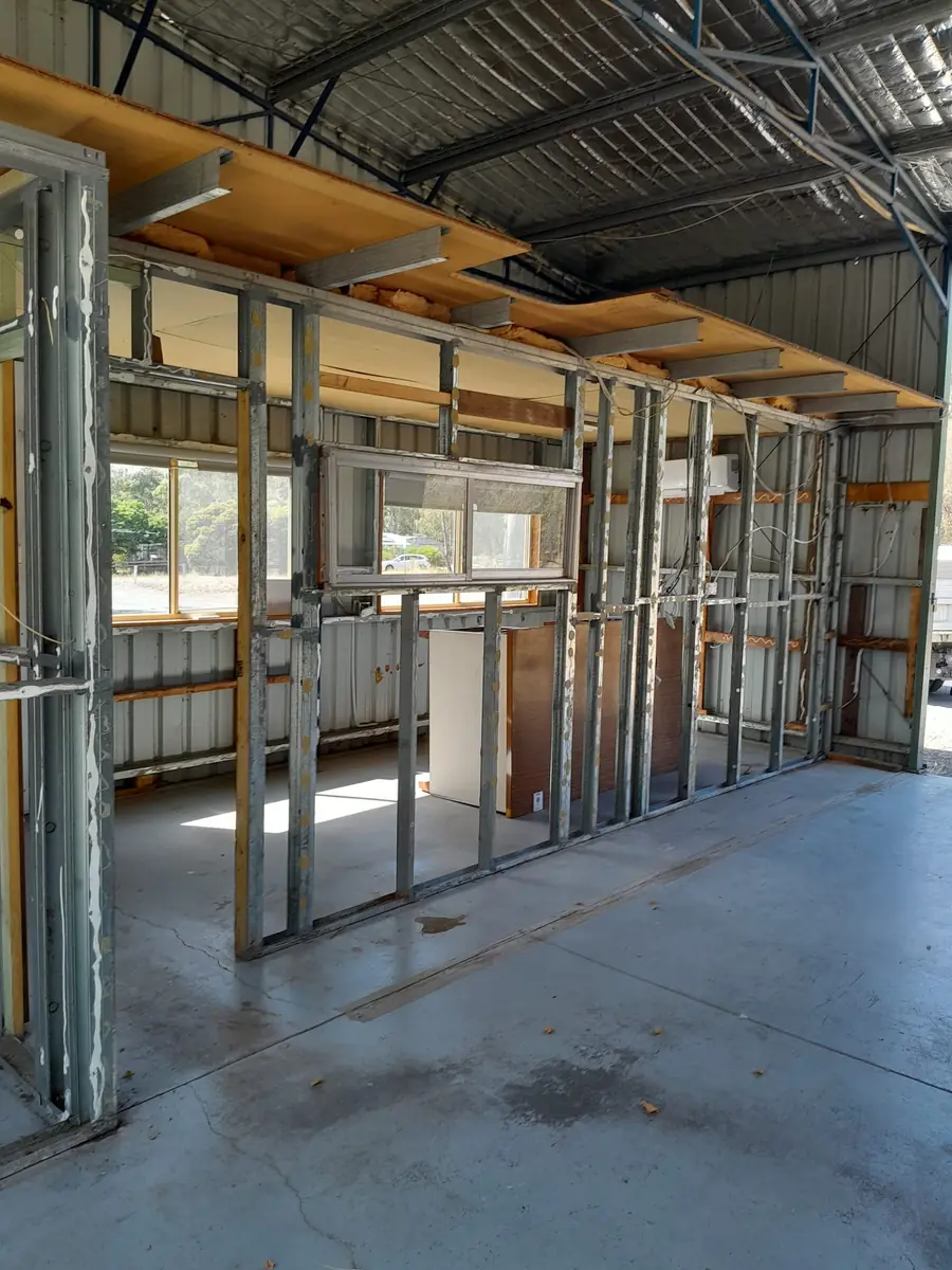 Commercial building interior stripped back to the steel frame after asbestos removal